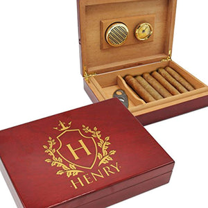Custom Engraved Cigar Humidor and Hygrometer Gift Box - Premium Rosewood Piano Finish - Personalized and Monogrammed for Free - EK CHIC HOME