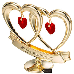 24K Gold Plated Happy Anniversary Double Heart Figurine - EK CHIC HOME