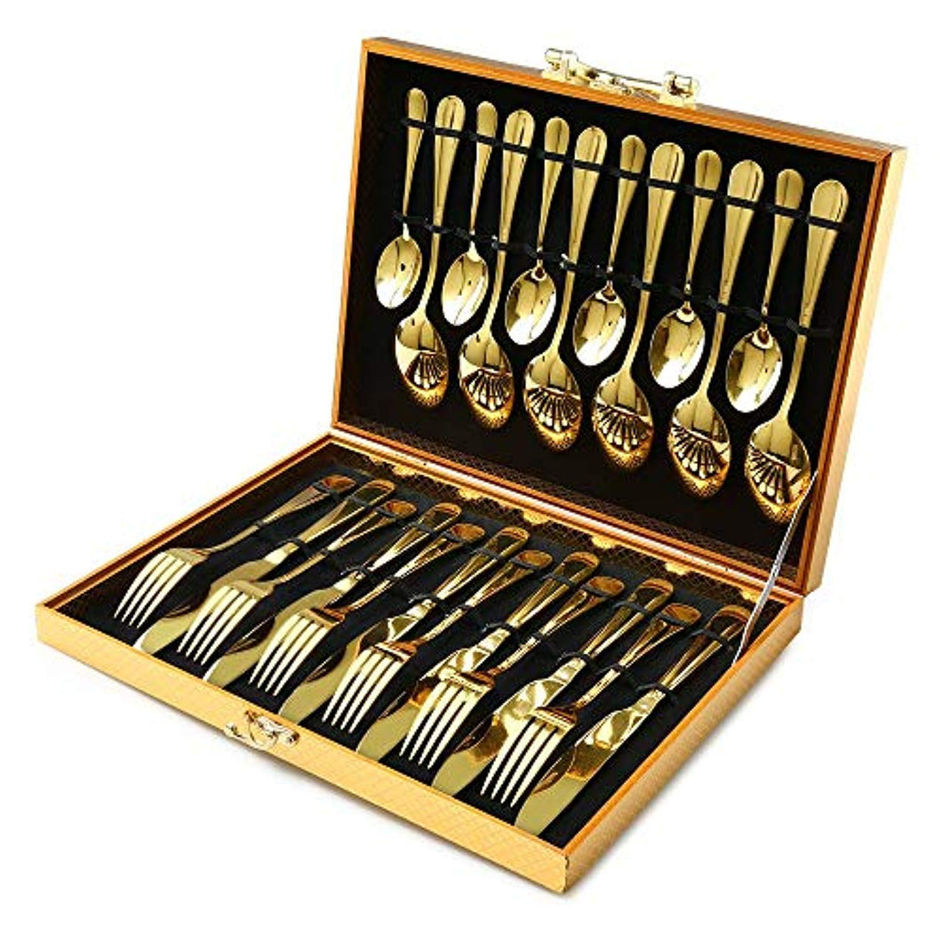 Gold Silverware Set,  24-Pieces Superior Stainless Steel Flatware Set, Service of 6 - EK CHIC HOME