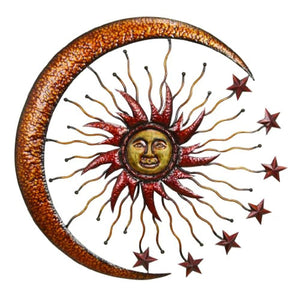 Eclectic Celestial-Themed Metal Wall Decor 36"Diameter Copper and Gold Finishes - EK CHIC HOME