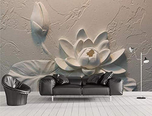 Wall Mural 3D Wallpaper Embossed Lotus Modern Living Room - EK CHIC HOME