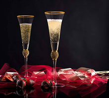 Load image into Gallery viewer, &quot;DIAMOND&quot; Studded Toasting Glasses With Gold Rim - Long Stem - EK CHIC HOME