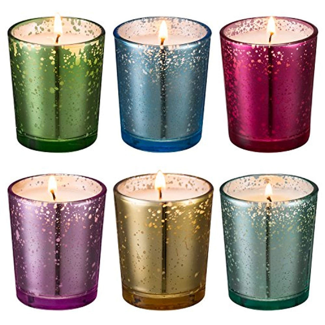 Mercury Glass Votive scented Candle 6 Pack Gift Set (Speckled Gold) - EK CHIC HOME