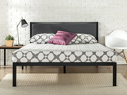 14 Inch Platform Metal Bed Frame with Upholstered Headboard / Mattress Foundation / Wood Slat Support - EK CHIC HOME