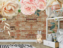 Load image into Gallery viewer, Floral Wallpaper Pink Rose Brick Wall Art Peony Flower  Print Industrial - EK CHIC HOME