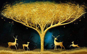 Wall Mural 3D Wallpaper Luxury Golden Tree Elk  Wall Decoration Art 200cm×140cm - EK CHIC HOME