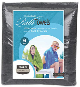 100% Cotton Dark Grey Bath Towels Set (6 Pack, 22 x 44 Inch) High Absorbency - EK CHIC HOME