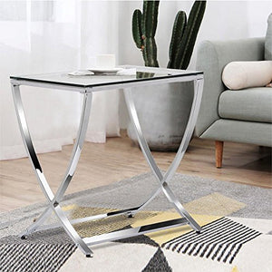 Tempered Clear Top Glass End Table Bedroom Living Room Furniture, Set of 2 - EK CHIC HOME