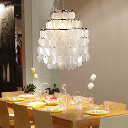 Round Capiz Seashells Natural White 1-Light Pendant Lamp - EK CHIC HOME