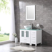Load image into Gallery viewer, 36&quot; White Bathroom Wood Vanity Cabinet Ceramic Vessel Sink Top Faucet Drain Combo with Mirror Vanities Set - EK CHIC HOME