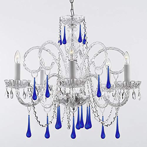 Swarovski Crystal Trimmed Blue Crystal Chandelier Chandeliers! H25