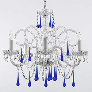 Swarovski Crystal Trimmed Blue Crystal Chandelier Chandeliers! H25" X W24" - EK CHIC HOME