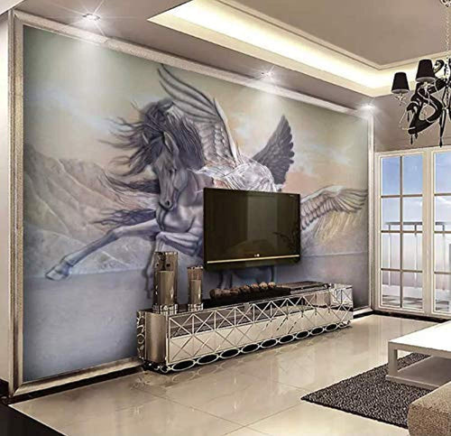 3D Embossed Angel Horse Wallpaper Sculpture Animal Wall Mural Modern Home Decor - EK CHIC HOME