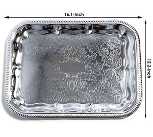(Pack of 4) Oblong Rectangular Trim Victoria Floral Engraved Serving Plate - EK CHIC HOME