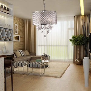 4 Lights Pendant with Crystal Drops in Round - EK CHIC HOME