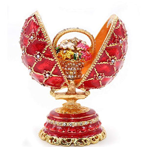 Hand-Painted Red Grid Egg-Shaped Jewelry Collectible Box - EK CHIC HOME
