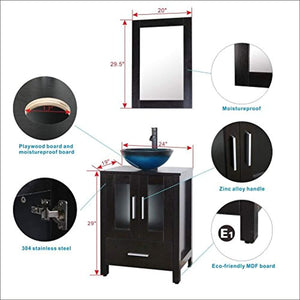36" Black Bathroom Vanity Cabinet and Sink Combo Single Top MDF Wood w/Faucet and Drain - EK CHIC HOME