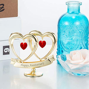 24K Gold Plated Happy Anniversary Double Heart Figurine - EK CHIC HOME