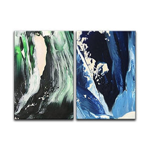 2 Panel Canvas Wall Art - Abstract Green and Blue Color Composition - Giclee Print Gallery Wrap - EK CHIC HOME