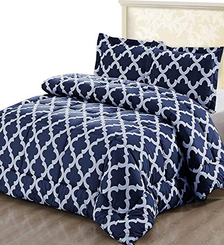 Utopia Bedding Printed Comforter Set (Queen, Navy) with 2 Pillow Shams