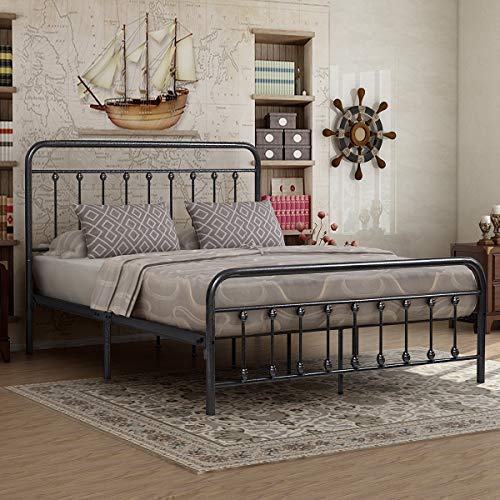 ElegantVictorian Vintage Style Platform Metal Bed Frame Foundation - EK CHIC HOME