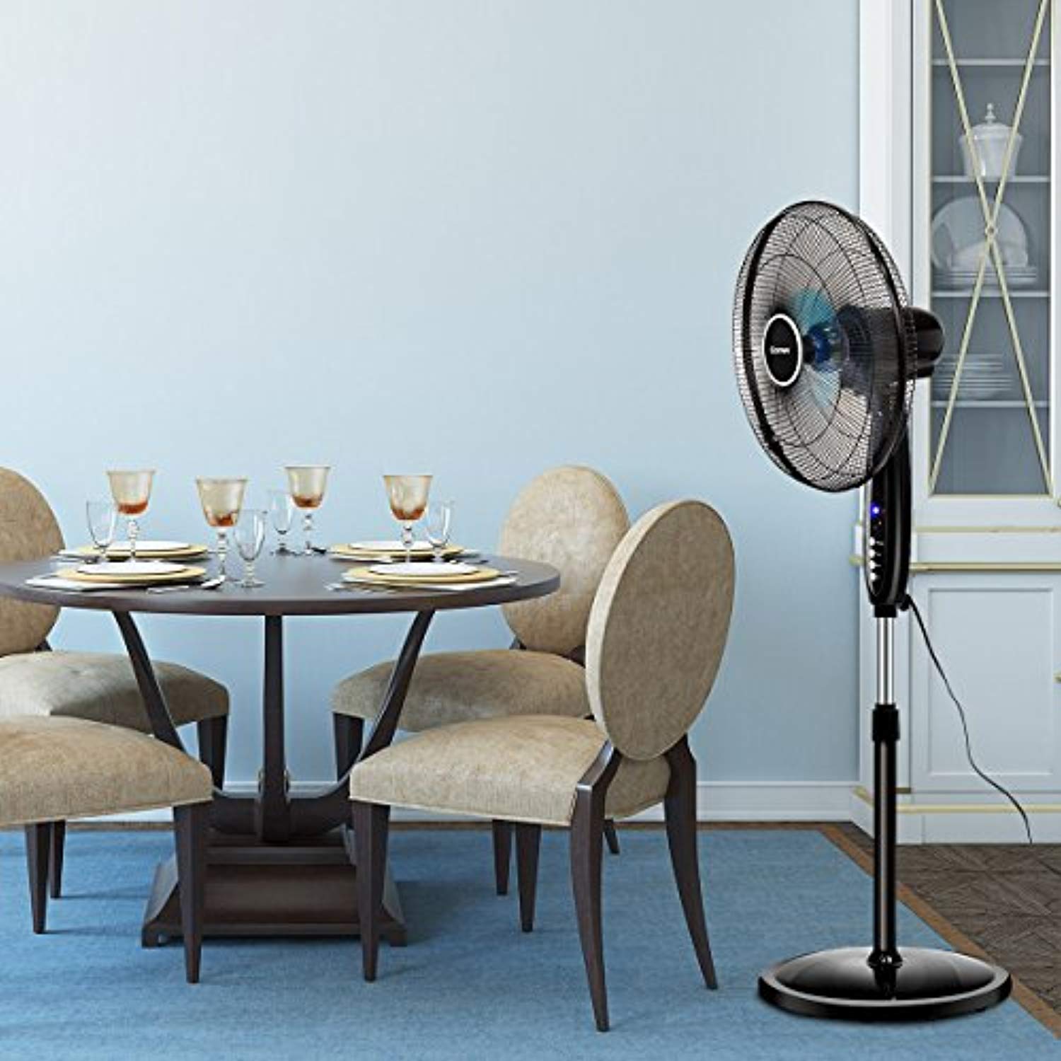 COSTWAY Pedestal Fan, 3-Speed Digital Control- Adjustable Height-  Oscillating Standing Fan w/Timer- LCD Display- Double Blades- Remote  Control