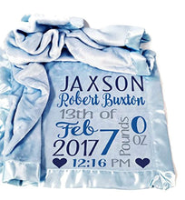 Load image into Gallery viewer, Personalized Baby Blankets for Boys (30x40, Blue Micro Plush Fleece Satin Edge Trim) - EK CHIC HOME