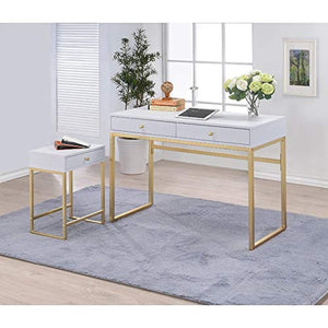 Coleen Side Table, White & Brass - EK CHIC HOME