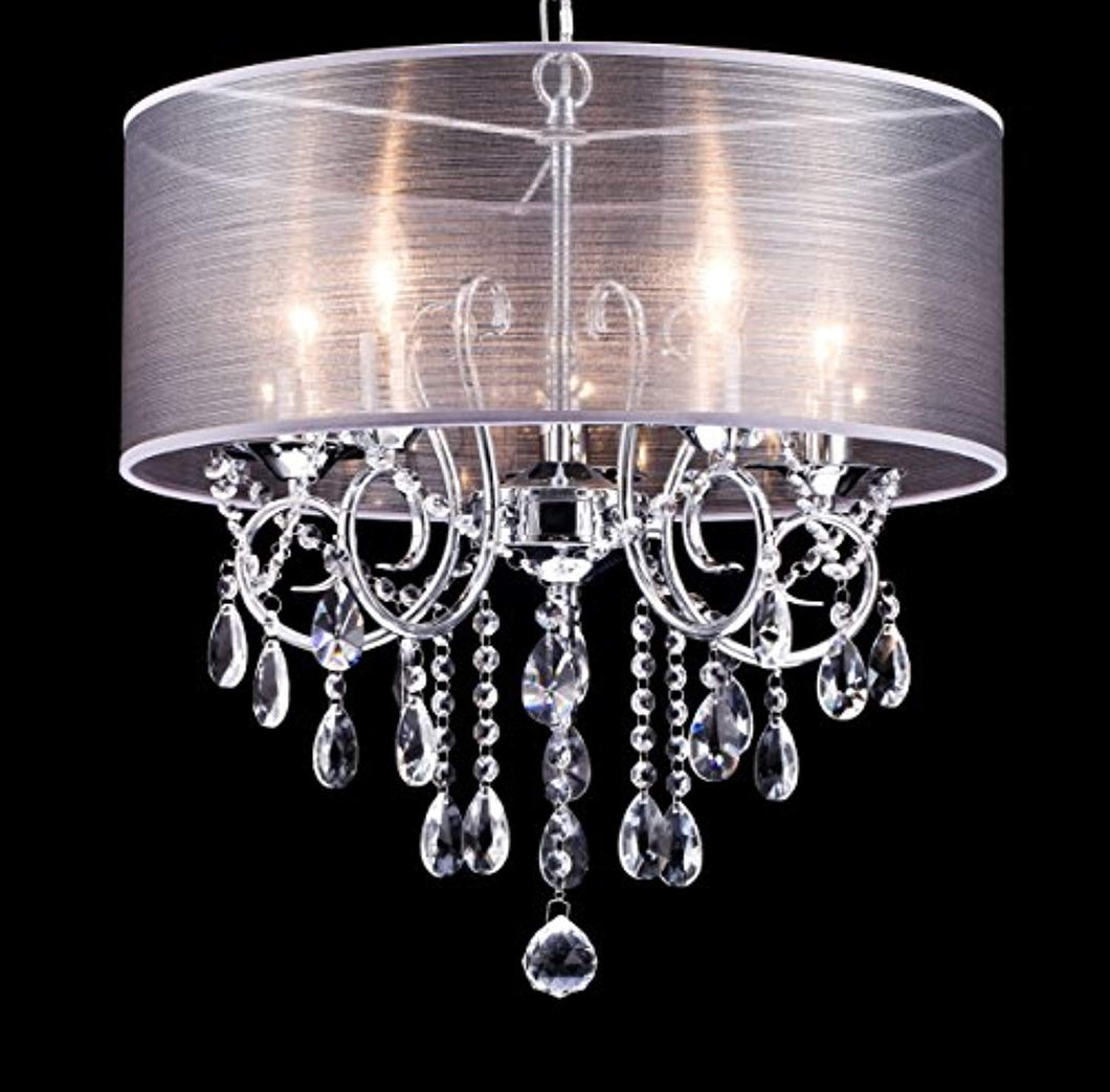 Modern Pendant with 5 Lights Crystal Drum Style Chandeliers - EK CHIC HOME