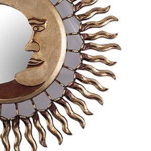 Sun and Moon Celestial Bronze Leaf Wall Mounted Mirror, Cuzco Eclipse' - EK CHIC HOME
