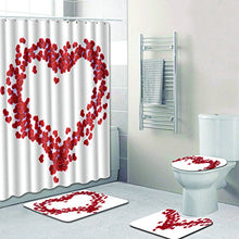 Load image into Gallery viewer, 4 Piece Bathroom Set,Red Love Heart Waterproof Shower Curtain Non-Slip Contour Rug Toilet Lid Cover and Bath Mat - EK CHIC HOME
