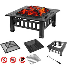 Load image into Gallery viewer, Fire Pit, 32 Inch Metal Square Patio Backyard Fire Pits Outdoor - EK CHIC HOME