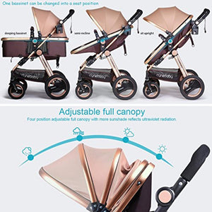 Convertible Bassinet Stroller Compact Single Baby Carriage Toddler Seat Stroller Luxury Pram Stroller add Cup Holder - EK CHIC HOME