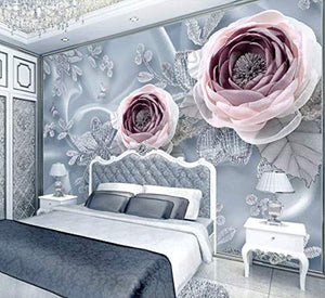 Floral Wallpaper Pink Diamond Rose Jewelry Flower Wall Art - EK CHIC HOME