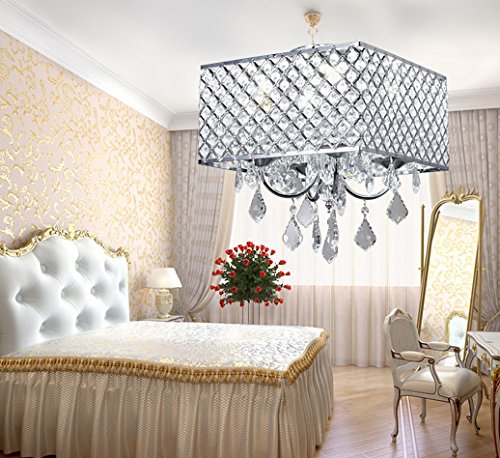 4-Light Chrome Finish Square Metal and Crytal Shade Crystal Chandelier - EK CHIC HOME
