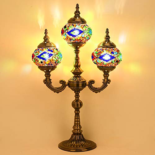 Mosaic Glass Lamp 3 Globes Candelabra Moroccan Tiffany Style Lamp - EK CHIC HOME