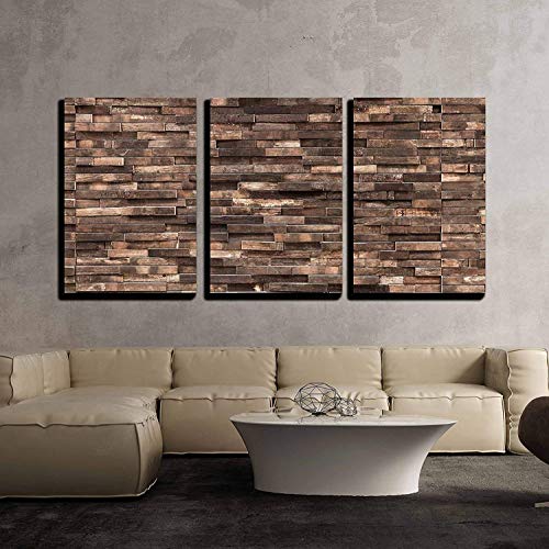 3 Piece Canvas Wall Art -  Wooden Wall Background Texture, Stretched and Framed Ready to Hang - 24