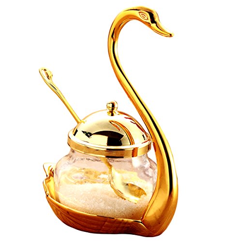 Sugar Bowl Coffee  Swan with Serving Spoon, Golden - EK CHIC HOME