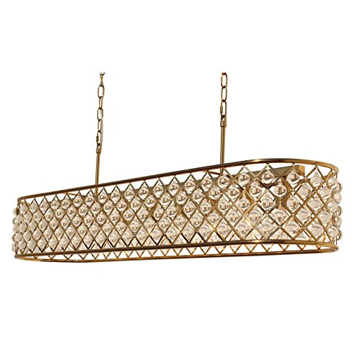 Cassiel Rectangular Crystal Chandelier, Brass - 38.5 inches - EK CHIC HOME