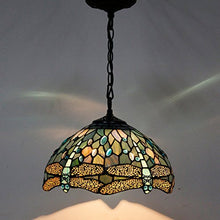 Load image into Gallery viewer, Tiffany Hanging Lamp Crystal Bead Dragonfly 12 Inch Sea Blue Stained Glass - EK CHIC HOME
