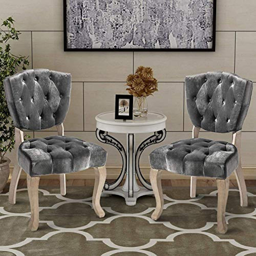 Upholstered Dining Chairs Set of 2 - Parsons Accent Chair with Wood Legs - EK CHIC HOME