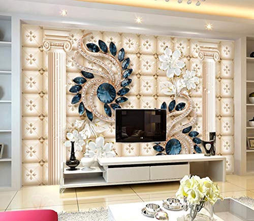 Jewelry Flower Wall Mural Navy Blue Diamond Wall Print Luxury Home Decor - EK CHIC HOME