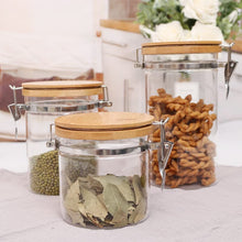 Load image into Gallery viewer, Glass Storage Jar With Clip Seal Wooden Lid ,4PC Set of Airtight - EK CHIC HOME