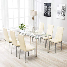Load image into Gallery viewer, 7 Piece Kitchen Dining Set, Glass Top Table with 6 Leather Chairs Breakfast Furniture Beige - EK CHIC HOME