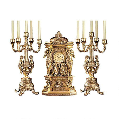 Chateau Chambord Clock and Candelabra Ensemble, 20 Inch, Complete Set of 3 Pcs - EK CHIC HOME