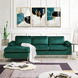 Modern Velvet Sectional Sofa in Green/Gold Legs - EK CHIC HOME