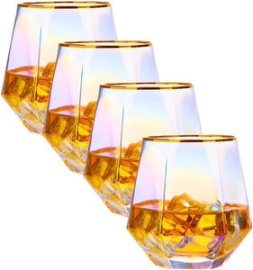 Stemless Wine Glass Diamond Whiskey Glasses Set Of 4 - EK CHIC HOME