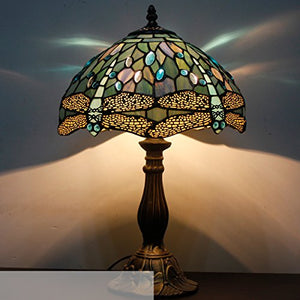 Tiffany Lamp Sea Blue Stained Glass and Crystal Bead Dragonfly - EK CHIC HOME