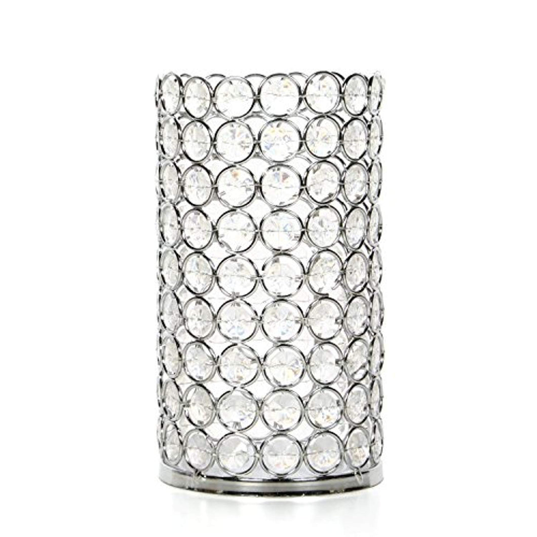 Silver Finish Sparkle Gem LED Pillar Candle Holder 7.5