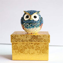 Load image into Gallery viewer, Diamond Light Blue Owl Hinged Hand-Painted Figurine Collectible Ring Holder - EK CHIC HOME